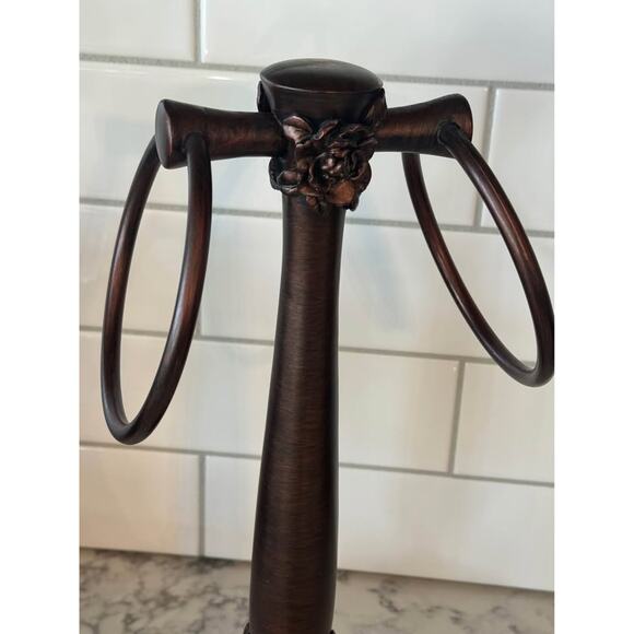 Vintage Bronze Floral Roses Bathroom Hand Towel Stand Tissue Box Cover - Picture 6 of 9